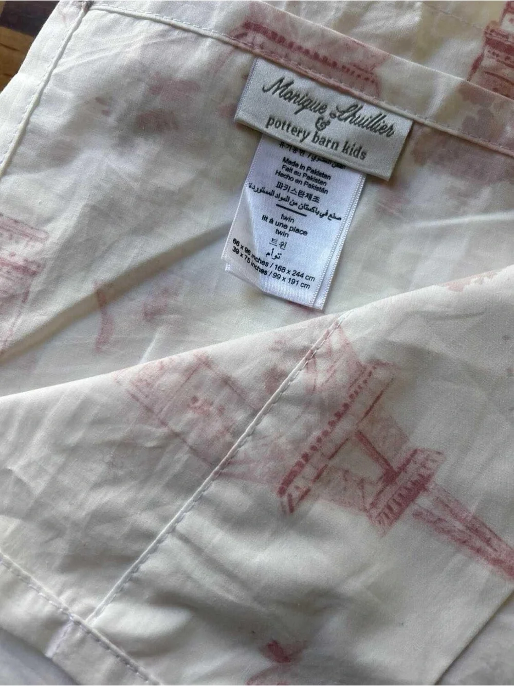 NEW Pottery Barn Monique Lhuillier Paris Toile Organic Sheet Set size Twin
